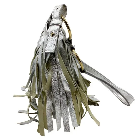 Saint Laurent Fringe Metallic Silver Leather Shoulder Bag - Picture 3 of 11
